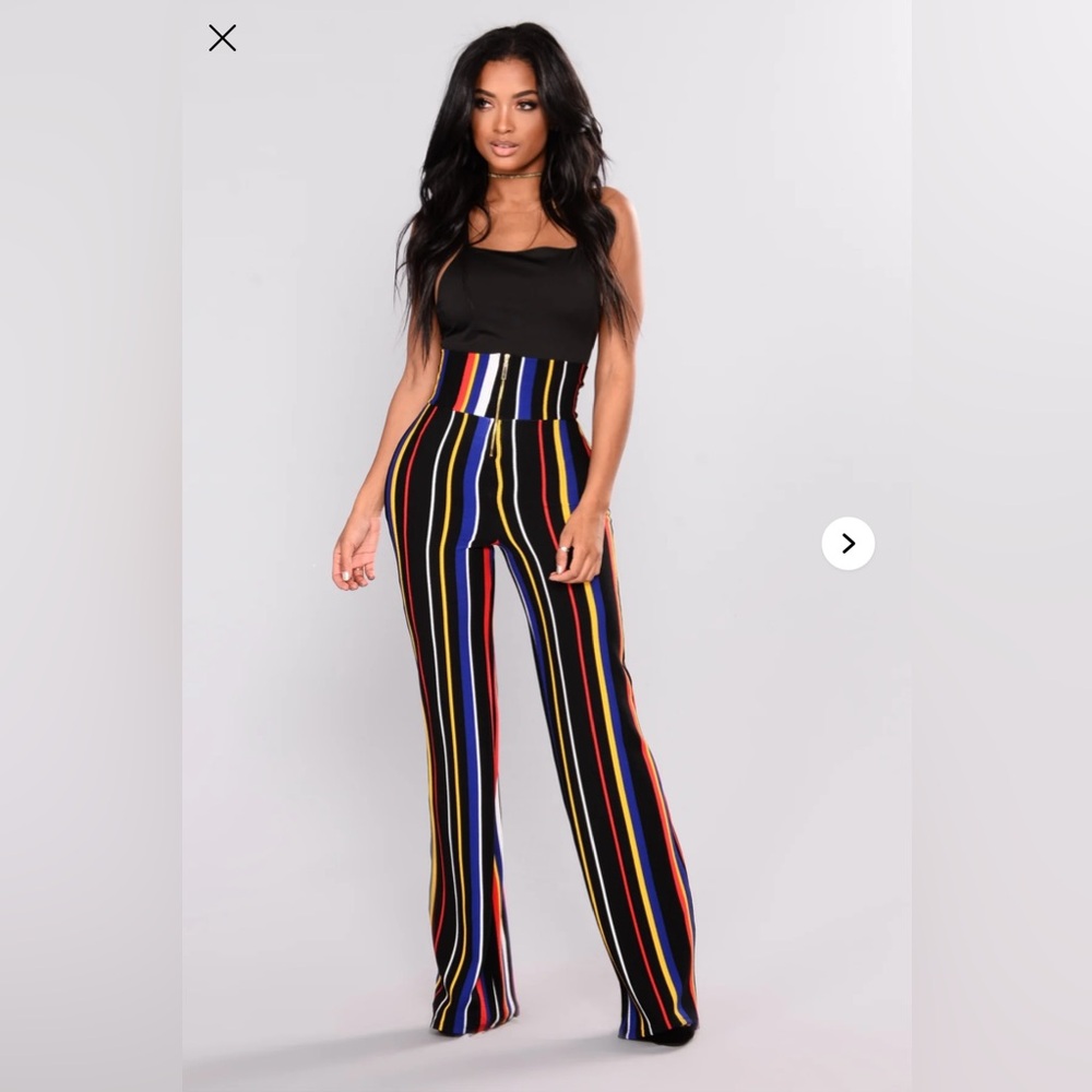 Fashion Nova Helena Black multicolor Dress Pants with Bold Stripes